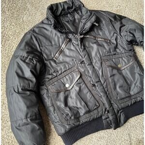 COOGI Puffer Bomber jacket trim leather full Zip Black size‎ L